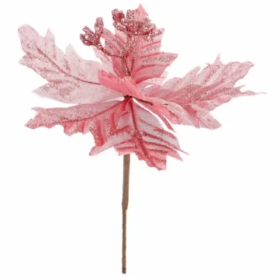Украшение новогоднее «Пуансеттия - Мерцание» 17 см, Розовое золото