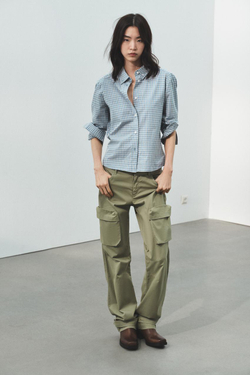 ZARA ПРИТАЛЕННАЯ РУБАШКА В КЛЕТКУ, СИНИЙ/БЕЛЫЙ