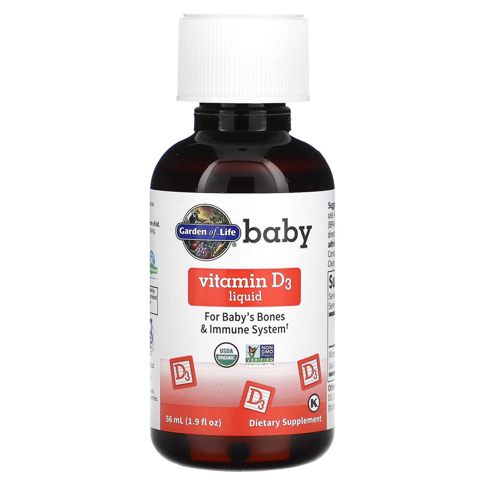 Garden of Life, Детский витамин D3, жидкий, 15 мкг, 56 мл (1,9 жидк. Унции)