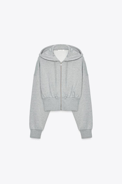 ZARA УКОРОЧЕННАЯ ТОЛСТОВКА ИЗ ТКАНИ С МЕТАЛЛИЗИРОВАННОЙ НИТЬЮ, СЕРЫЙ МЕЛАНЖ