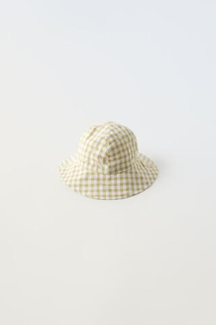 ZARA ШЛЯПА В КЛЕТКУ ВИШИ, ЛАЙМОВЫЙ