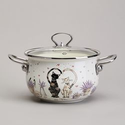 НАБОР КАСТРЮЛЬ ЭМАЛИРОВАННЫЙ, СЕРИЯ "LAVENDER CATS" 4ПР. 2,0/2,8Л ДИА.18/20СМ