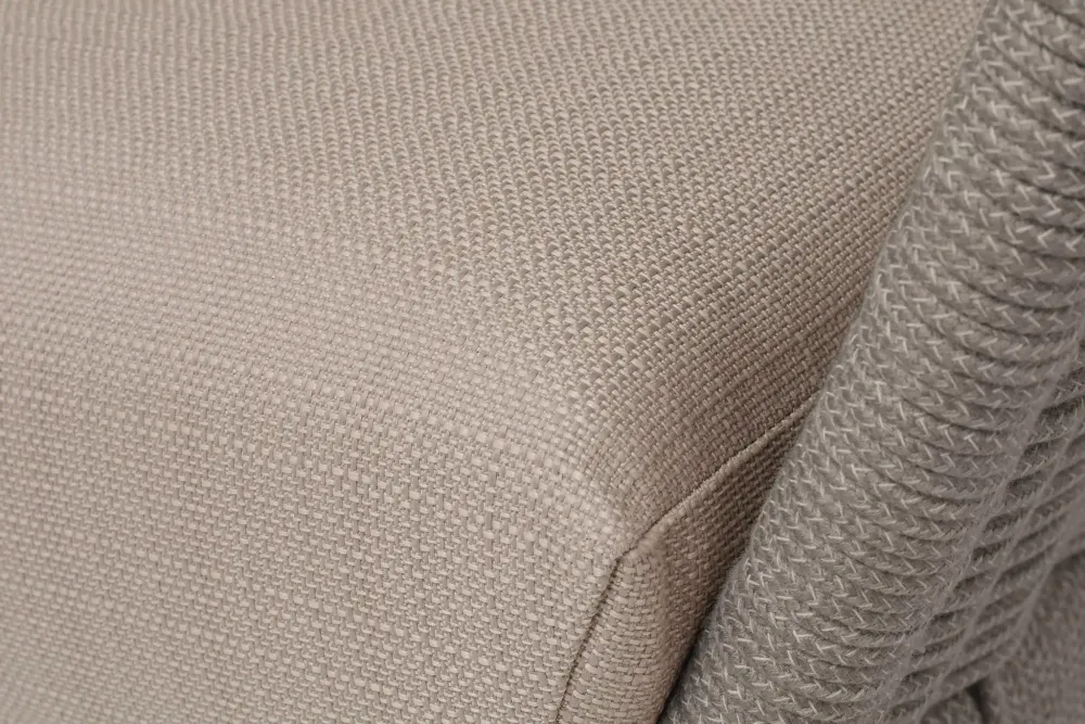 "Фиджи" диван 3-местный плетеный из роупа, каркас алюминий светло-серый (RAL7035) муар, роуп серый меланж круглый, ткань Mossle бежевая