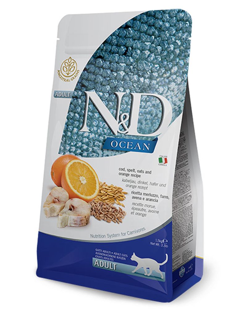 Farmina N&amp;D OCEAN д/к треска, спельта, овес, апельcин - 1,5 кг СРОК 17.11.26