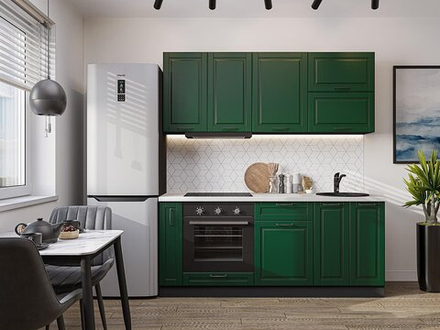 Прямая модульная кухня Дублин-01 Special Green - Graphite 2140*1900*600