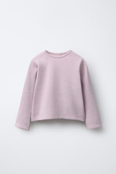 ZARA ФУТБОЛКА В РУБЧИК С БЛЁСТКАМИ, ПУДРОВО-РОЗОВЫЙ