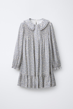 ZARA ПЛАТЬЕ С ЦВЕТОЧНЫМ ПРИНТОМ И ВОЛАНАМИ, ЭКРЮ