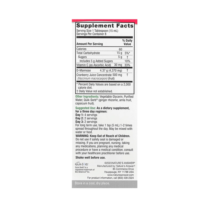 D-манноза и клюквенный концентрат, UT Answer, Nature's Answer, 120 мл 2
