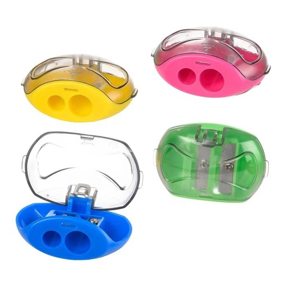 Точилка Basir, двойная, с контейнером, серия "Эллипс", 4 цвета корпуса, с крышкой, 3.5 см