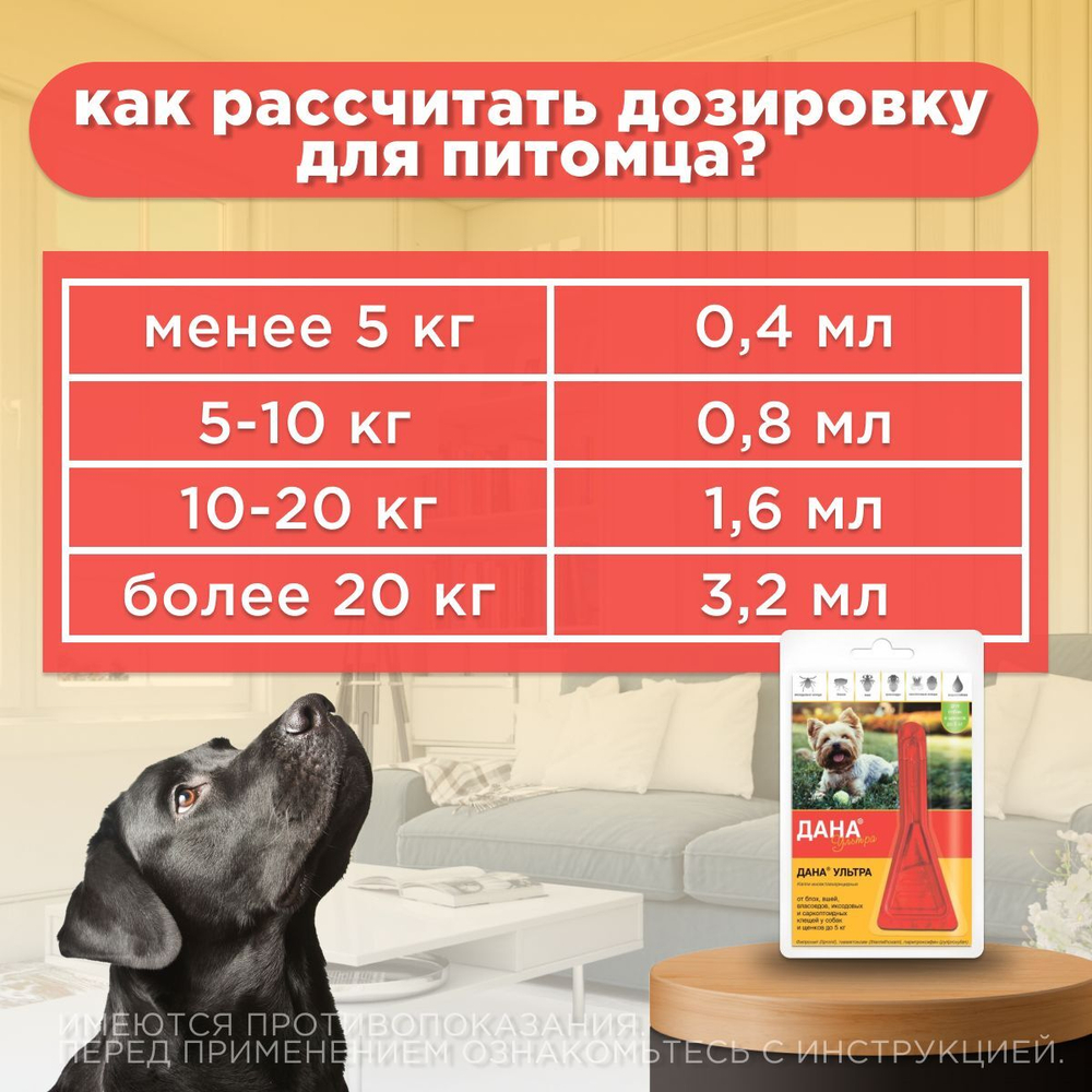 Капли от иксодовых и саркоптоидных клещей и блох Дана Ультра для собка и щенков до 5кг
