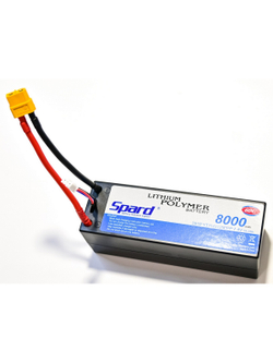 Аккумулятор Li-Po Spard 8000mAh, 7.4V, 60C, XT60, XL Hardcase (140x48x49мм) для авто 1/10, 1/8