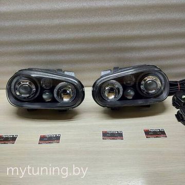 Передние фары VW Golf 4 angel eyes black