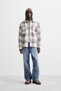 ZARА РУБАШКА ИЗ ФЛАНЕЛИ В КЛЕТКУ, МОРСКОЙ СИНИЙ