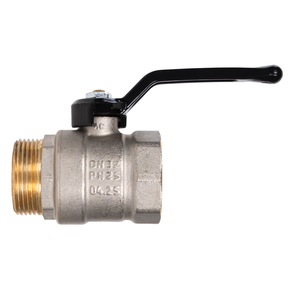 Кран шаровой латунный LD Pride 47.32.В-Н.Р Ду 32 Ру 25 (рычаг с бир.)