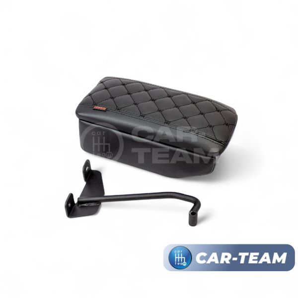 Подлокотник с боксом Renault Logan 2 2014-2022г.в., Sandero 2 2014-2018г.в., Duster 2 с 2015-2021г.в. из экокожи с узором - черный ромбик, (без регулировки сиденья по высоте), "Аламар"