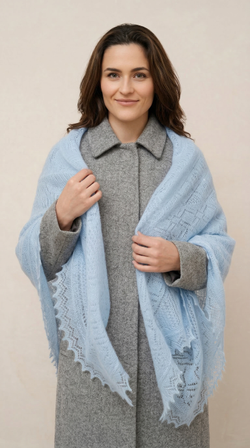 Оренбургский пуховый платок-паутинка А150-04 голубой