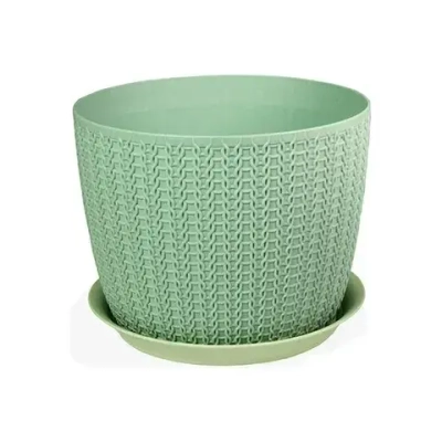 Кашпо ВЯЗАНИЕ D135мм 1,1л с поддоном Фисташковый 0,11,135х0,135м (комплект 12 шт)