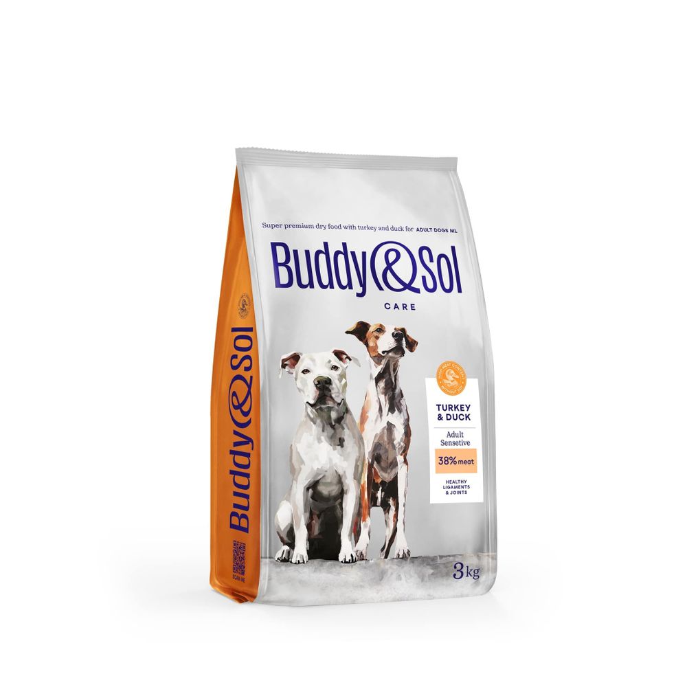 Сухой корм Buddy&amp;Sol CARE SENSITIVE M/L с индейкой и уткой для взрослых собак с чувствительным пищеварением 3 кг