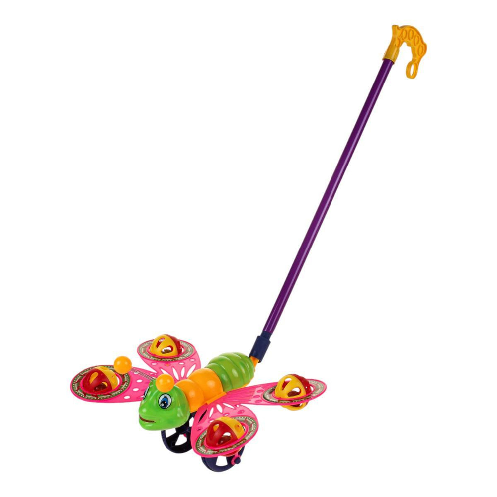 Каталка на палке Бабочка 51см, цвет зеленый, пакет 336