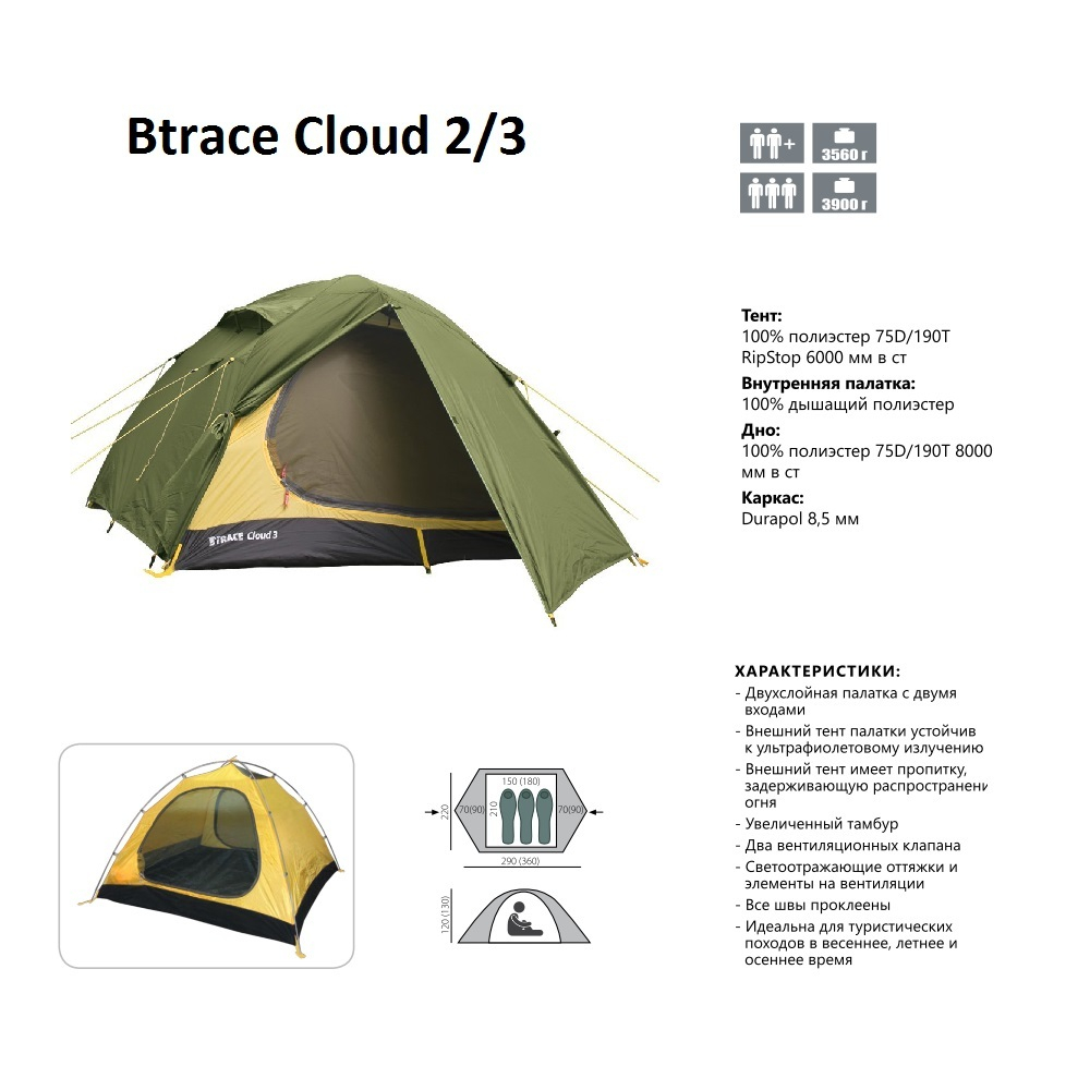 Двухместная палатка с двумя входами BTrace Cloud 2