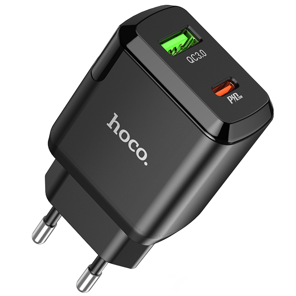 Адаптер питания Hoco N5 Favor dual port PD+QC 3.0 charger (USB: 5V max 3.0A/ 20Вт) Черный