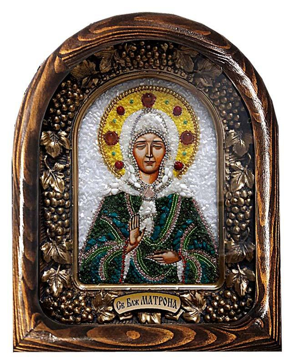 Дивеевская икона святая  блаженная Матрона Московская, печать, натуральные камни, бисер
