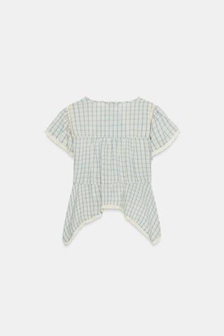 ZARA ТОП В КЛЕТКУ С ВЫШИВКОЙ И КРУЖЕВОМ, СИНИЙ/БЕЛЫЙ