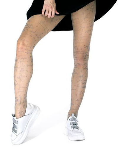 Колготки с принтом в виде формул, вычислений и схем (Размер: S-M-L) (Цвет: бежевый)