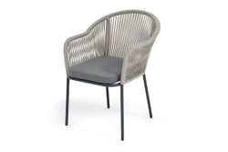 "Лион" стул плетеный из роупа, каркас из стали темно-серый (RAL7024) муар, роуп серый меланж круглый, ткань серая 017