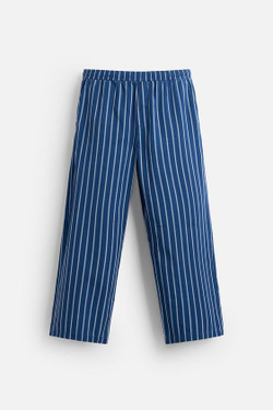 ZARA БРЮКИ СВОБОДНОГО КРОЯ В ПОЛОСКУ, СИНИЙ