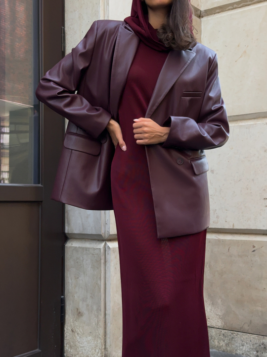 Жакет из эко-кожи винного цвета