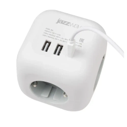 Тройник на 3 розетки / разветвитель 2 USB + 1 TYPE-c быстрая зарядка с выключателем Jazzway