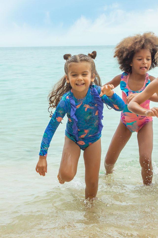 Голубой купальник-танкини с длинными рукавами