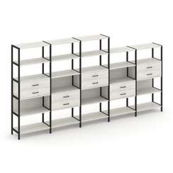 Shelf System Пятисекционный стеллаж пятиярусный с ящиками SN.STM-551 Дуб Наварра/Металл Черный 3930*