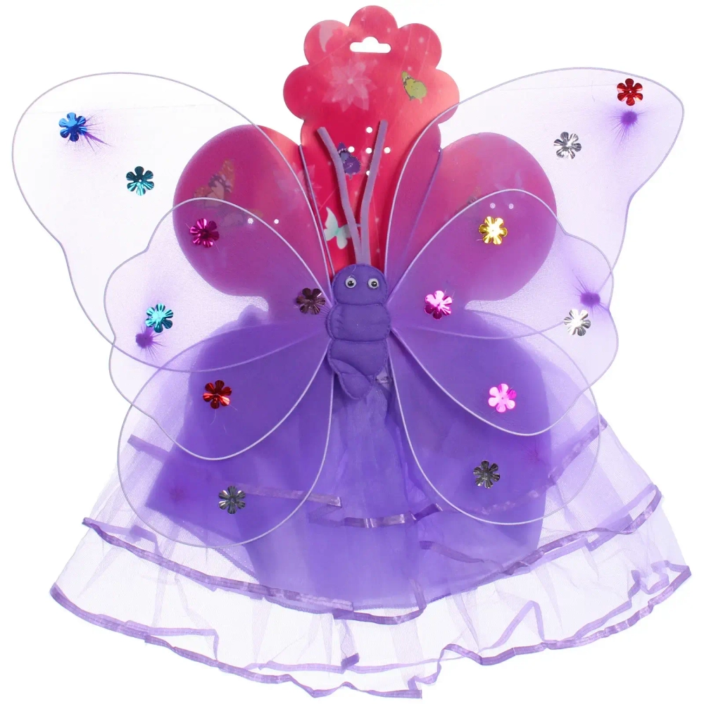 Карнавальный костюм «Волшебная сказка» (юбка, крылья, волшебная палочка, ободок), Сиреневый