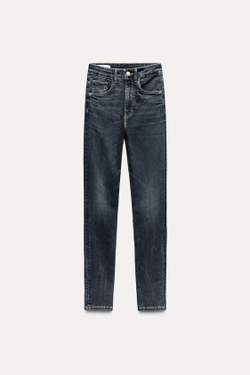 ZARA ДЖИНСЫ СВОБОДНОГО КРОЯ С ВЫСОКОЙ ПОСАДКОЙ, ТЕМНЫЙ ИНДИГО