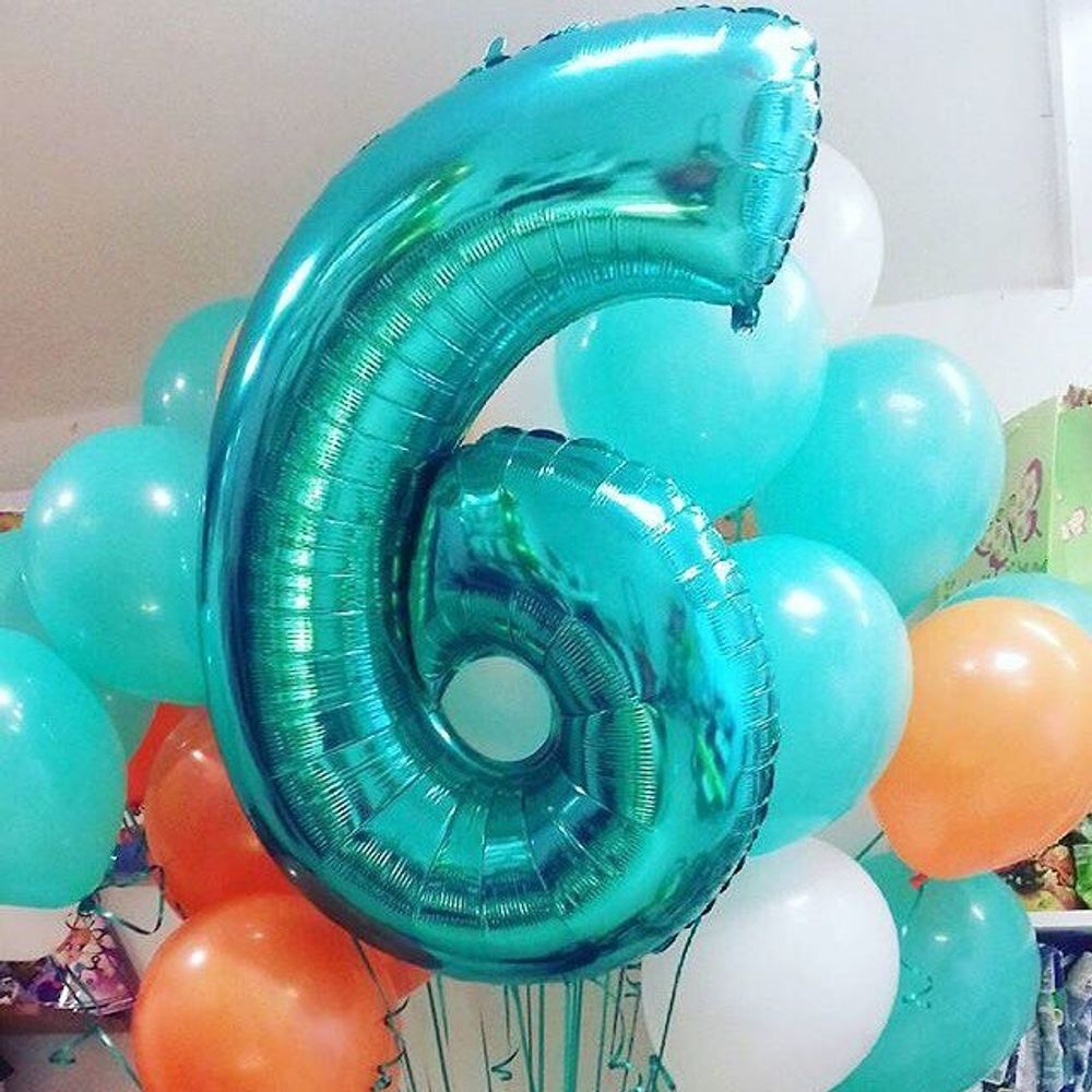 Шар (40"/102 см) Цифра, 6, Тиффани 1 шт.