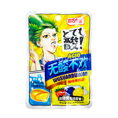 Конфеты кислые Wusuanbuhuan Acid Lemon с жидкой начинкой вкус лимон 26 г