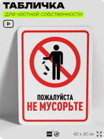 Табличка для частной территории "Пожалуйста, не мусорьте", на дом, для участка, организаций и частных территорий, предупреждающая, 40х30 см, Silver Plane x Айдентика Технолоджи