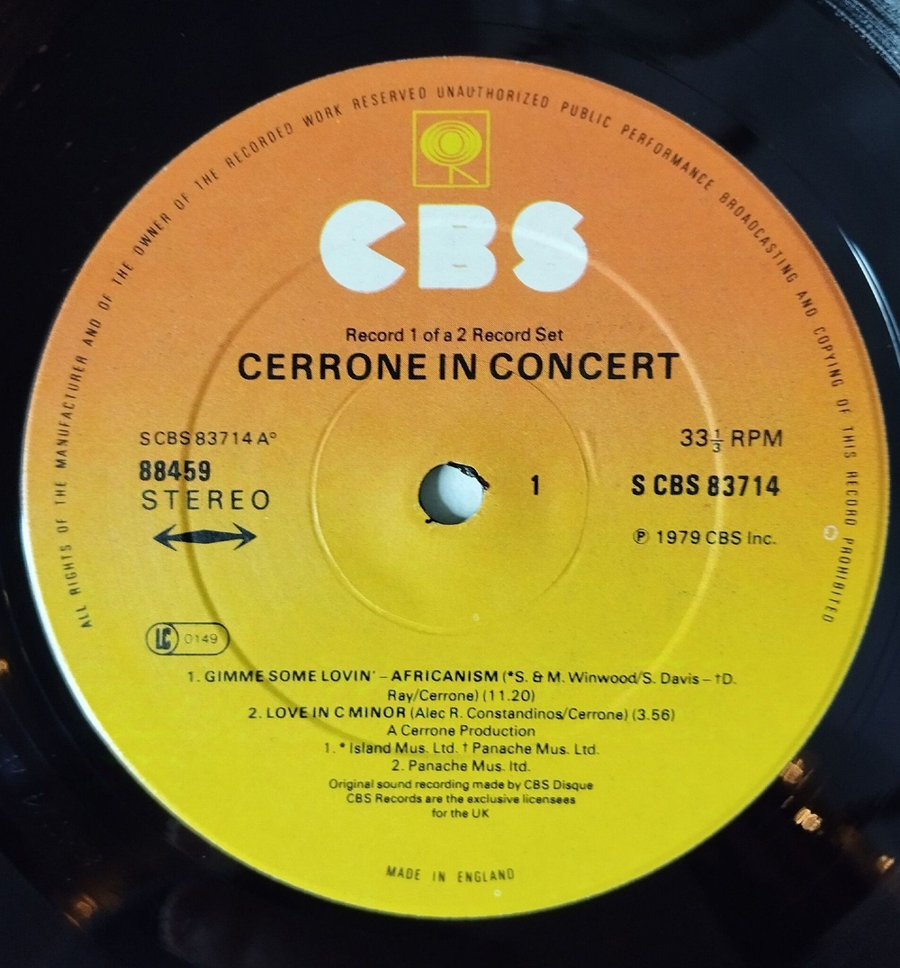 Винтажная виниловая пластинка LP Cerrone In Concert (UK 1979)
