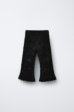 ZARA ТРИКОТАЖНЫЕ БРЮКИ ИЗ КРУЖЕВА КРОШЕ С КРУЖЕВОМ, ЧЕРНЫЙ