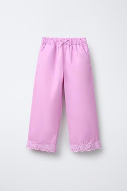 ZARA ПРЯМЫЕ БРЮКИ С КРУЖЕВОМ, РОЗОВЫЙ
