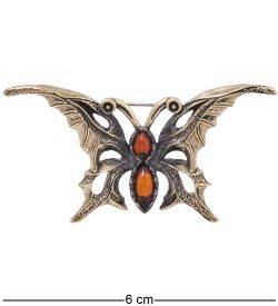 AM-4054 Брошьк «Бабочка Император» (латунь, янтарь)