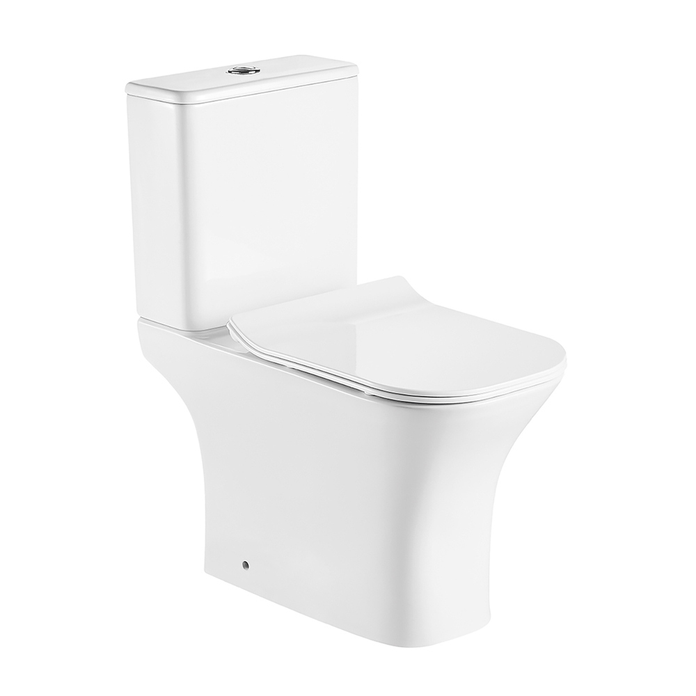 Унитаз-компакт безободковый Azario Fretta Square AZ-5121-G с крышкой-сиденьем микролифт, белый