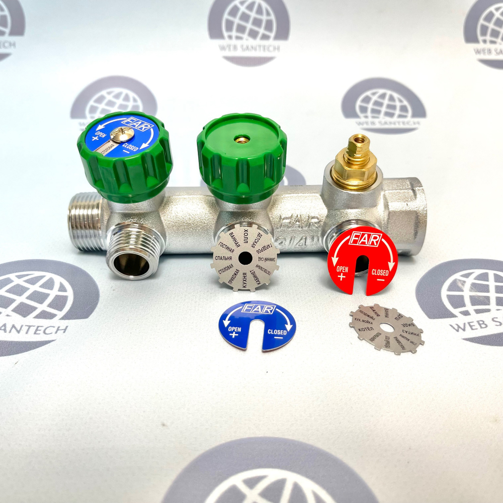 Коллектор FAR 3/4" на три отвода 1/2" под плоское уплотнение
