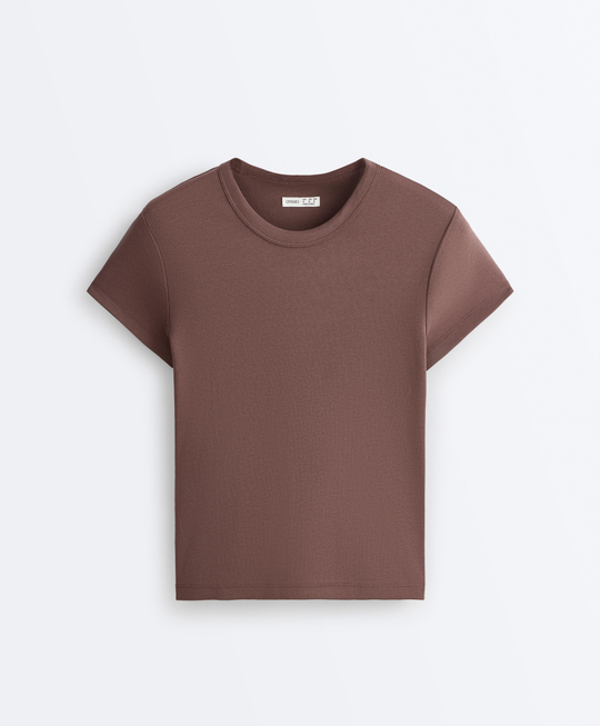 Oysho Футболка Rib Fit из смесового хлопка, коричневый