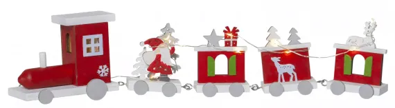 Светильник новогодний Паровоз Удачи LOKE, 10х46 см., 10 LED ламп, на батарейках, таймер, красный, Star Trading (271-66)
