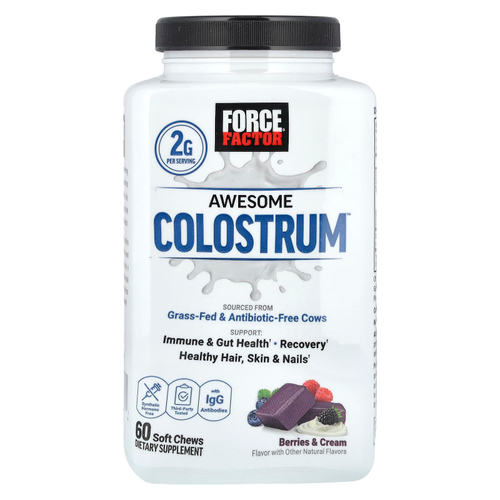 Force Factor, Awesome Colostrum ™, ягоды и сливки, 60 жевательных таблеток