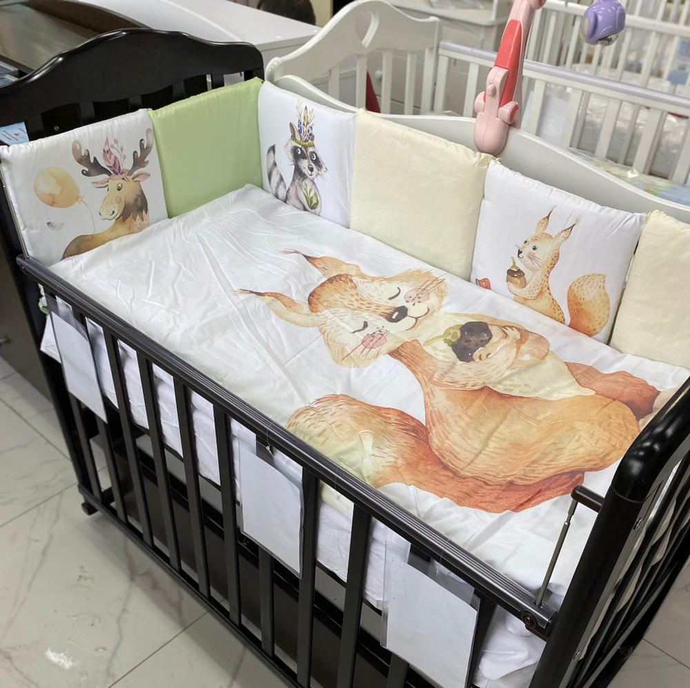 Комплект в кроватку 6-ти предметный (подушечки 17 предметов), "Белочка с орешком" поплин