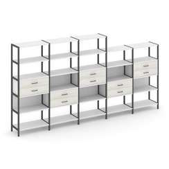 Shelf System Пятисекционный стеллаж пятиярусный с ящиками SN.STM-551 Белый/Дуб Наварра/Металл Антрац